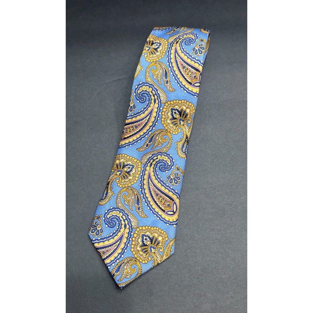 The Red Barn 100% Silk Handmade Tie – Blue, Gold & Purple Paisley – Classic